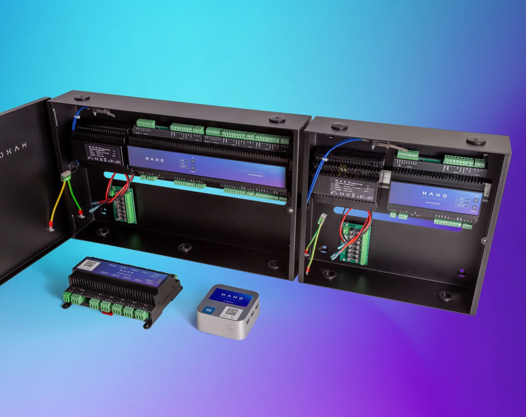 The HAXO range: Hub2 and Hub6 cabinets, Relay module and Link gateway